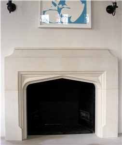 English And Gothic Style Limestone Fireplace Mantel