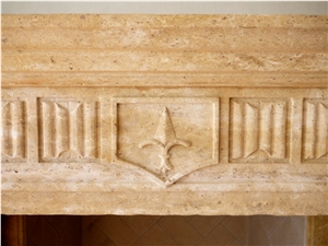 French Style Fireplace Mantel In Beige Limestone French Style Fireplace Mantel In Beige Limestone