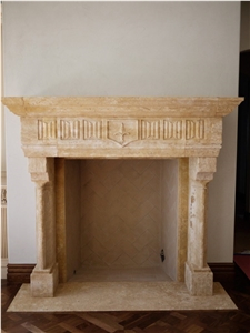French Style Fireplace Mantel In Beige Limestone
