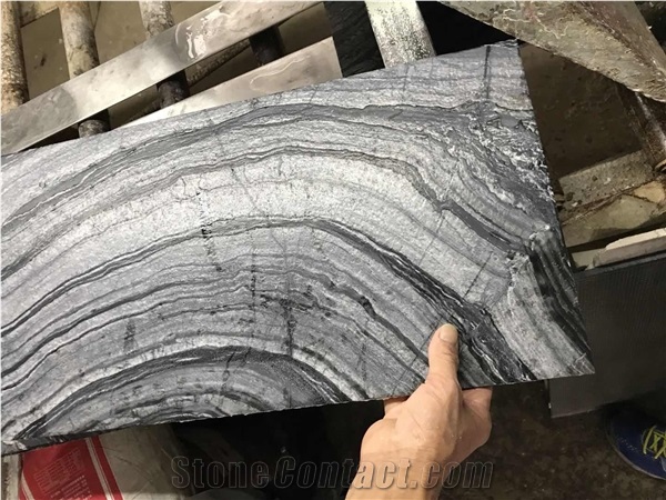 Zebra Black Black Wooden Brushed Marble Tile