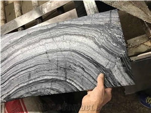 Zebra Black Black Wooden Brushed Marble Tile