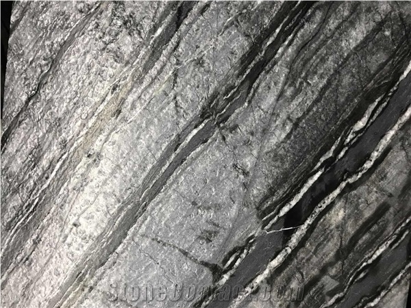 Zebra Black Black Wooden Brushed Marble Tile