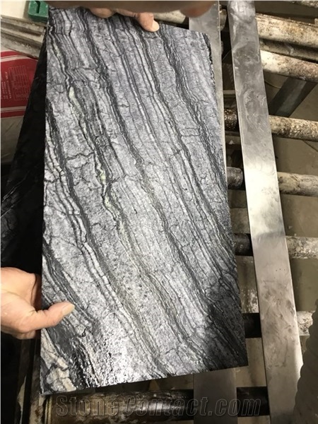 Zebra Black Black Wooden Brushed Marble Tile