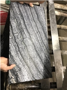 Zebra Black Black Wooden Brushed Marble Tile