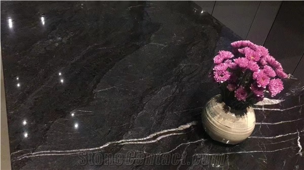 Black Quartzite Slab Galaxy Oro Polished
