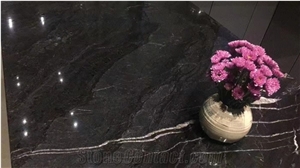 Black Quartzite Slab Galaxy Oro Polished