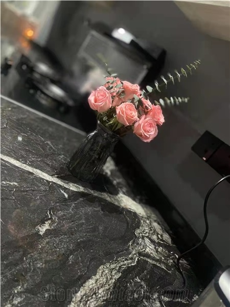 Black Quartzite Slab Galaxy Oro Polished