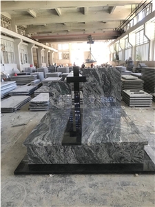 China G654 Original Dark Black Granite Cross Tombstone
