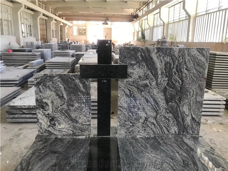 China G654 Original Dark Black Granite Cross Tombstone