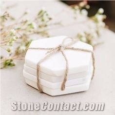 White Marble Stone Round Hexagon Coaster Tray