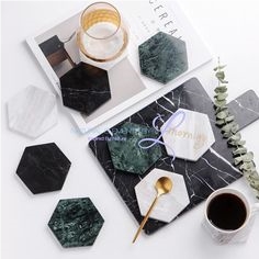 White Marble Stone Round Hexagon Coaster Tray
