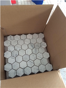 Hexagon White Carrara Marble Mosaic