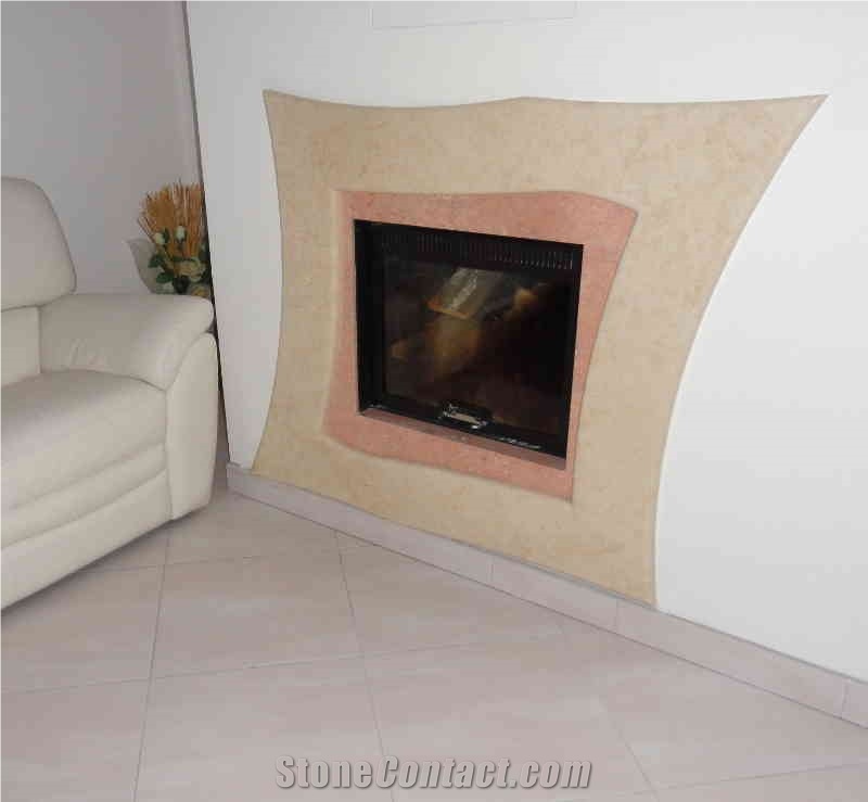 Custom Fireplace In Glossy Tea Rose Marble