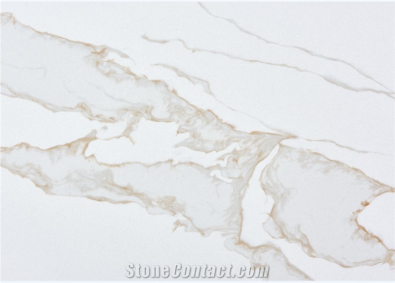 V8010 Quartz Stone Slabs,Gold Line,White Color,International