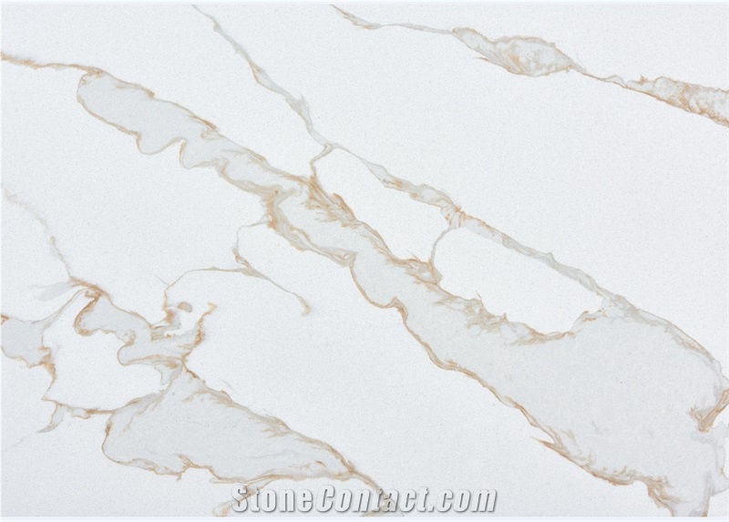 V8010 Quartz Stone Slabs,Gold Line,White Color,International