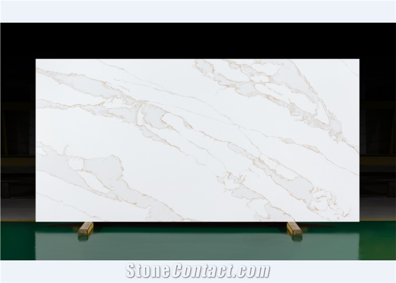 V8010 Quartz Stone Slabs,Gold Line,White Color,International