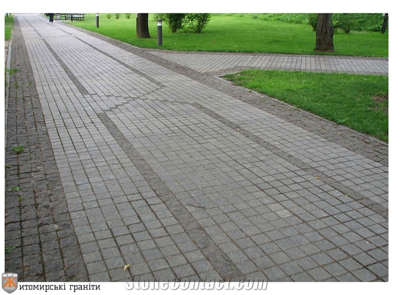 Stari Babani Pink Grey Granite Cobblestone, Cubestone