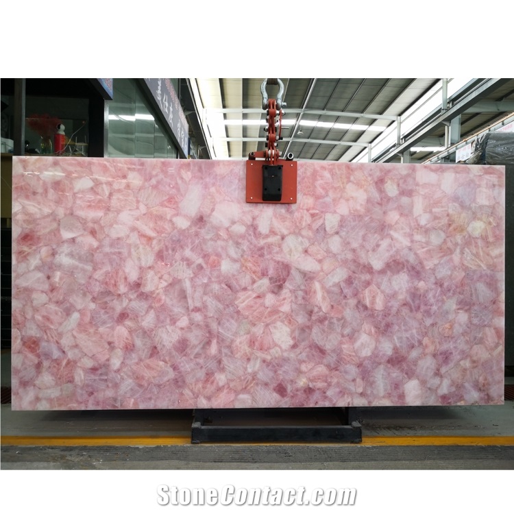 Natural Pink Crystal Quartz Semiprecious Stone For Background Wall