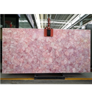 Natural Pink Crystal Quartz Semiprecious Stone For Background Wall