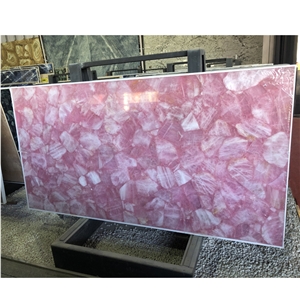 Natural Pink Crystal Quartz Semiprecious Stone For Background Wall