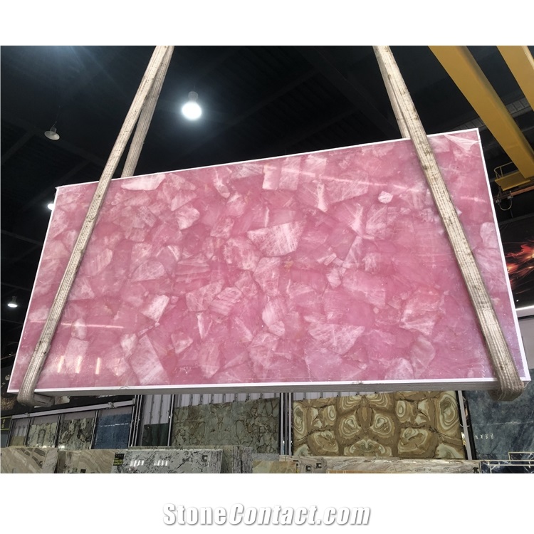 Natural Pink Crystal Quartz Semiprecious Stone For Background Wall