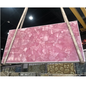 Natural Pink Crystal Quartz Semiprecious Stone For Background Wall