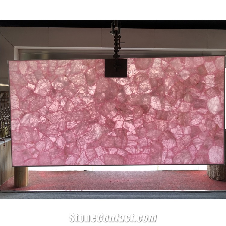 Natural Pink Crystal Quartz Semiprecious Stone For Background Wall