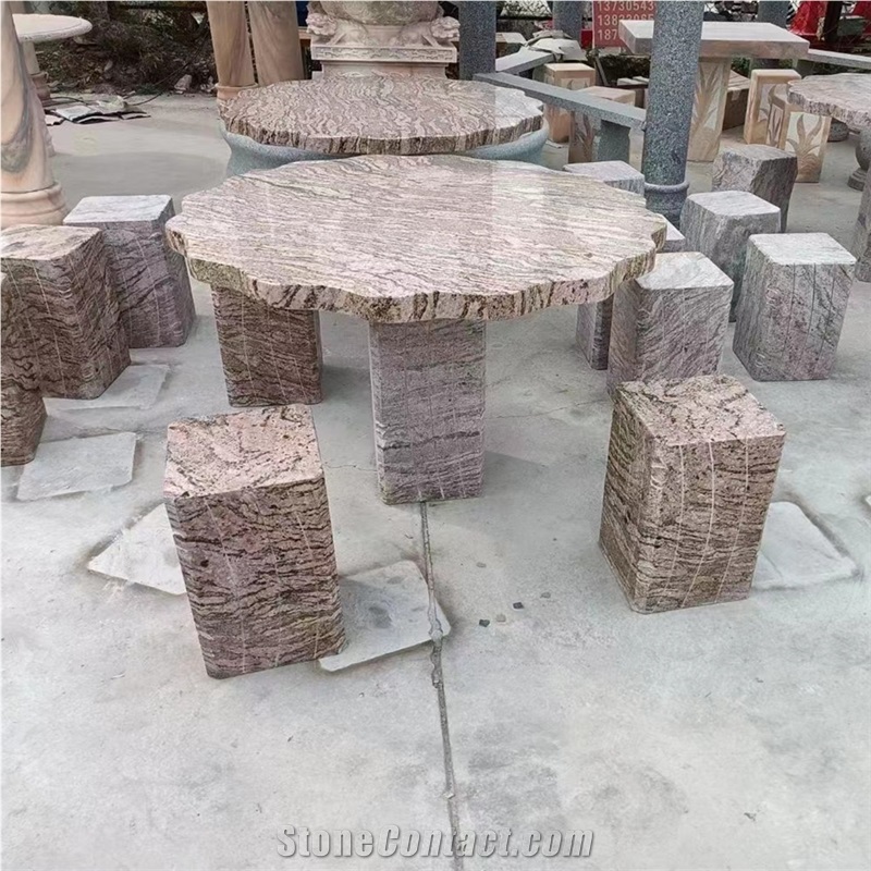 Carving Black Granite Outdoor Table And Bench Set