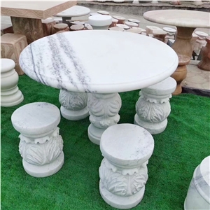 Carving Black Granite Outdoor Table And Bench Set