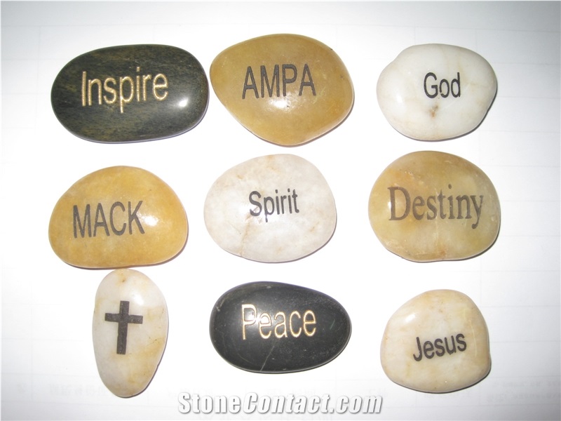 Engraved Natural Loose Letters Pebble Stone For Gift
