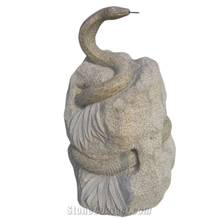 Natural  Yellow Granite Chinese Zodiac Snake Sculpture