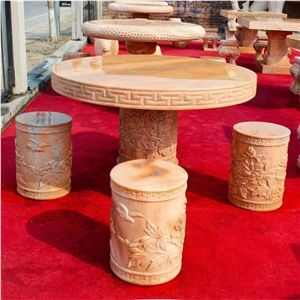 Outdoor Natural Sunset Red Marble Garden Table And Chairs