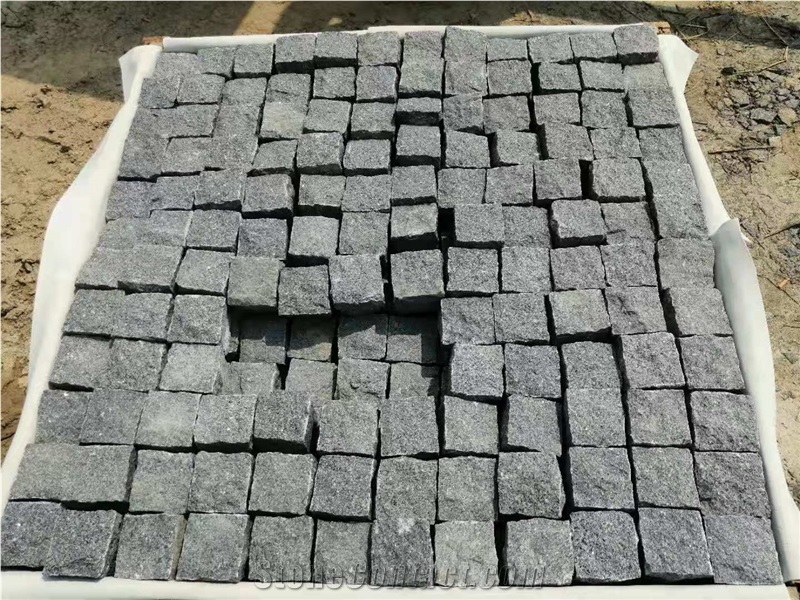 G654 Dark Grey Granite Paver Tumbled Floor Cube Bricks