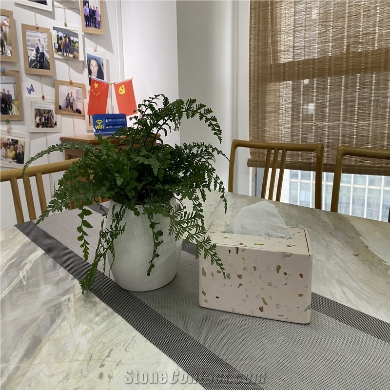 Terrazzo Rectangular Tissue Box Crafts For Indoor Decoration