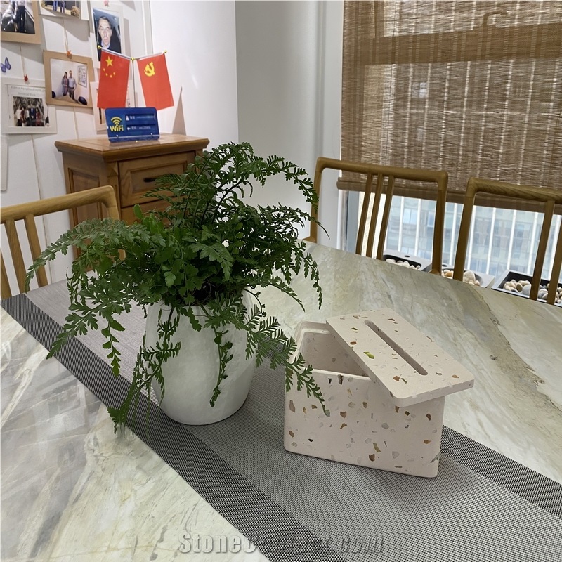 Terrazzo Rectangular Tissue Box Crafts For Indoor Decoration
