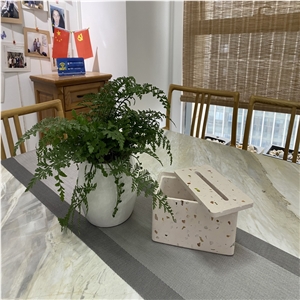 Terrazzo Rectangular Tissue Box Crafts For Indoor Decoration