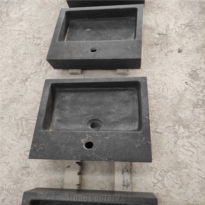Blue Limestone Rectangle Wash Basins Sink For Bathroom
