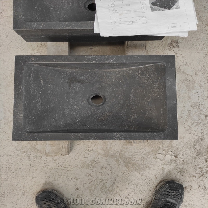 Blue Limestone Rectangle Wash Basins Sink For Bathroom