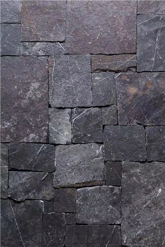 China Black Limestone Flagstone Wall Crazy Stone Cladding