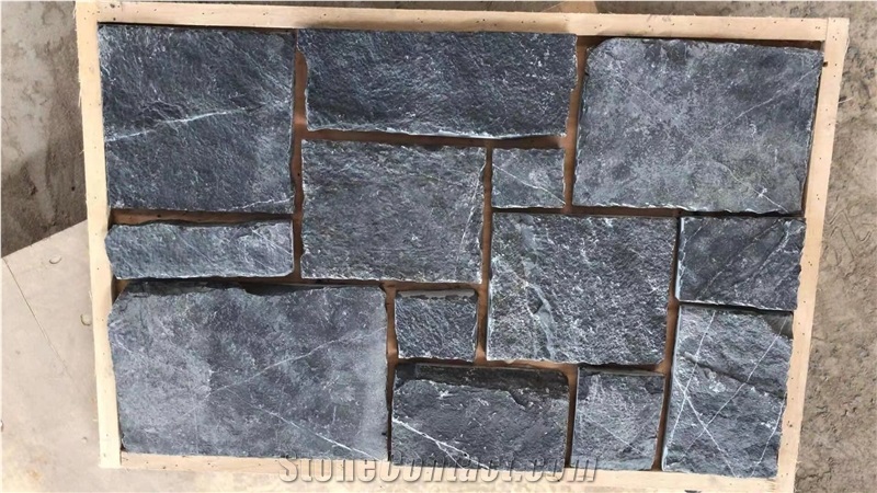 China Black Limestone Flagstone Wall Crazy Stone Cladding