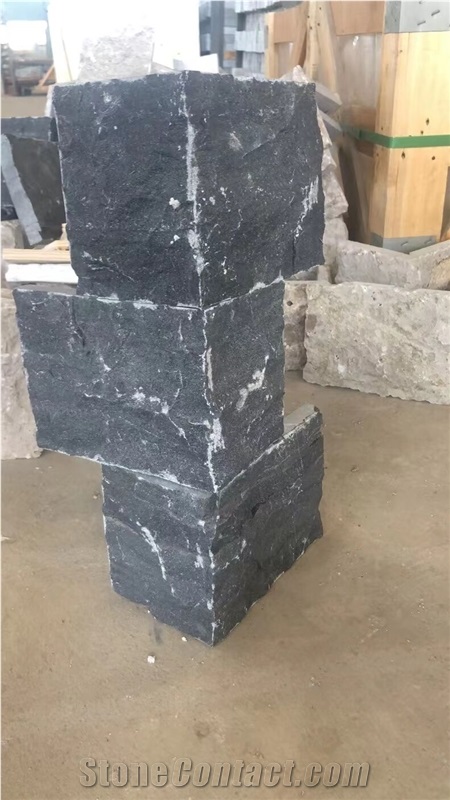 China Black Limestone Flagstone Wall Crazy Stone Cladding