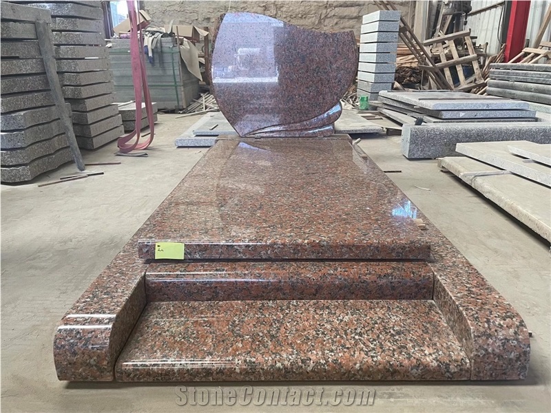China Maple Red Granite French Style Funeral Tombstone