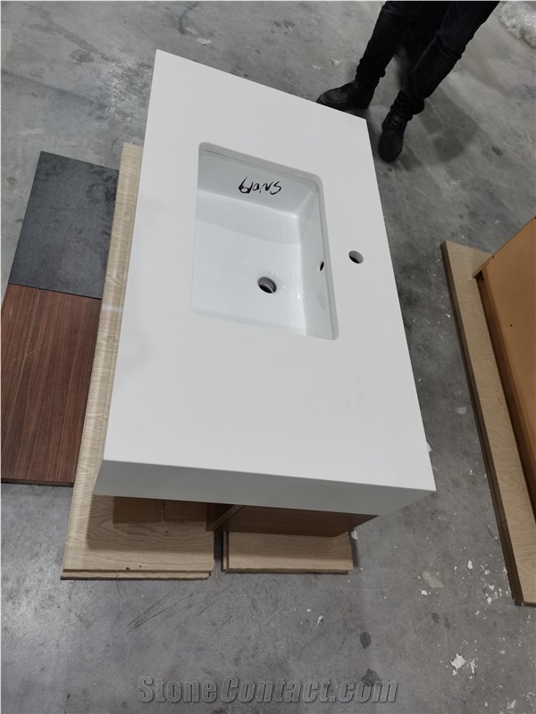 Normal Colour White Quartz Bathroom Vanity Tops