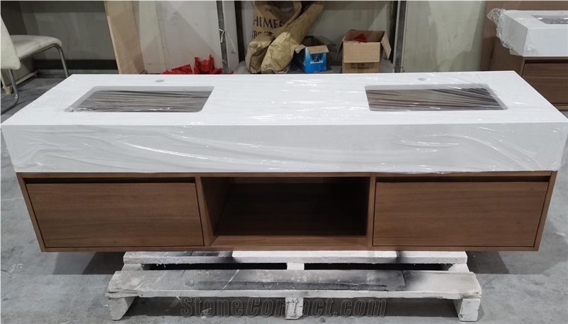Normal Colour White Quartz Bathroom Vanity Tops