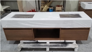 Normal Colour White Quartz Bathroom Vanity Tops