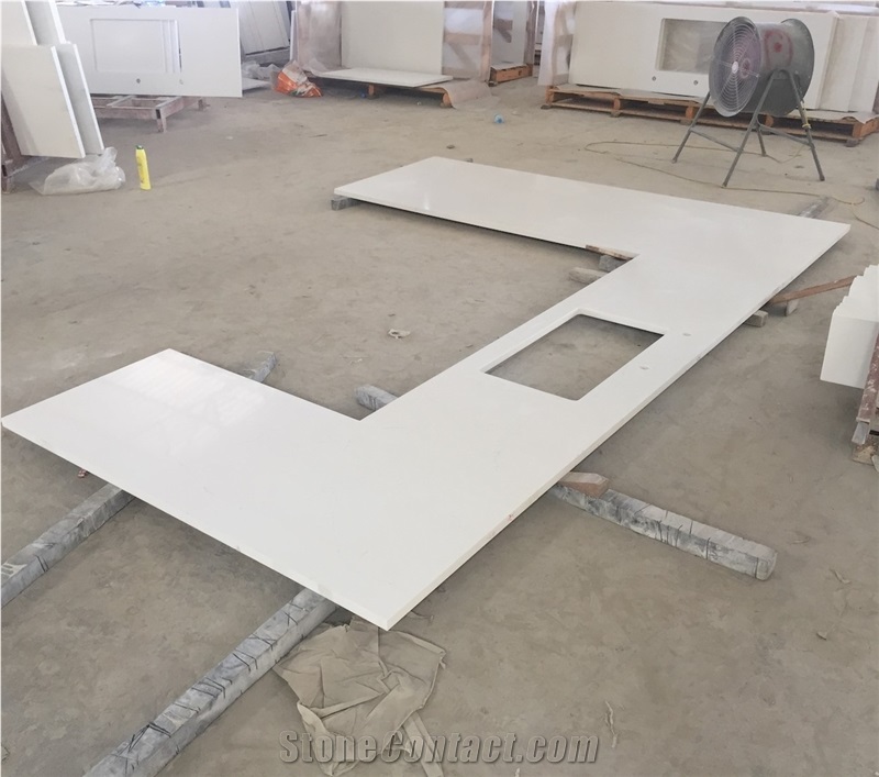 Normal Colour White Quartz Bathroom Vanity Tops