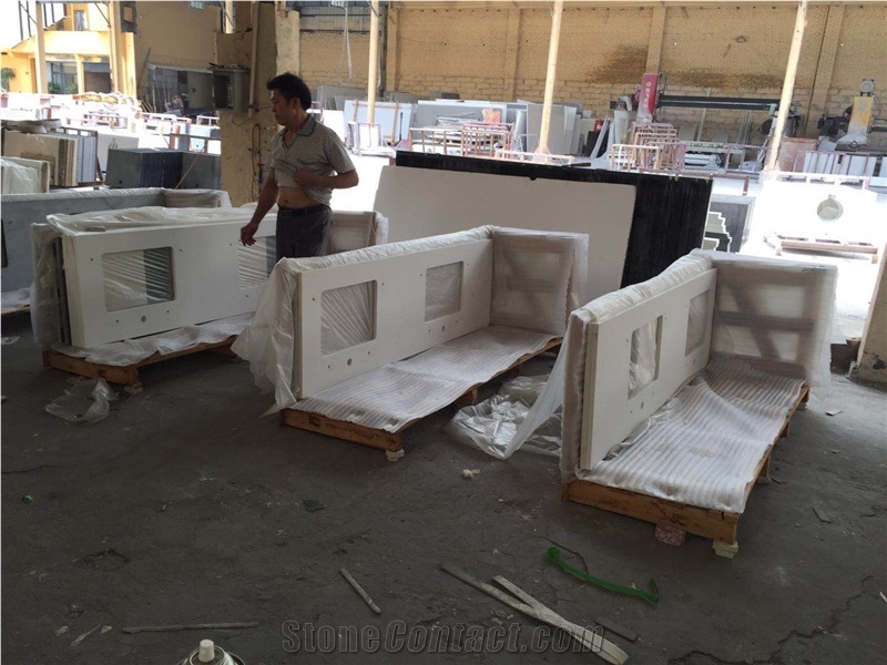 Normal Colour White Quartz Bathroom Vanity Tops