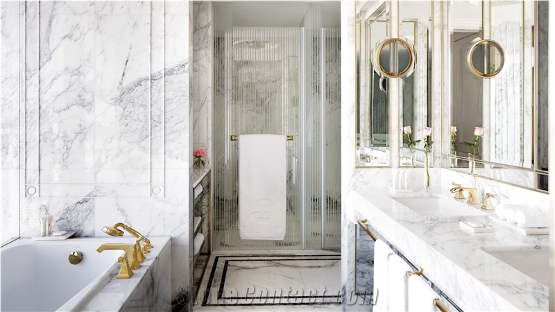 White Statuarietto Bianco Marble, Pattern Slab And Tile