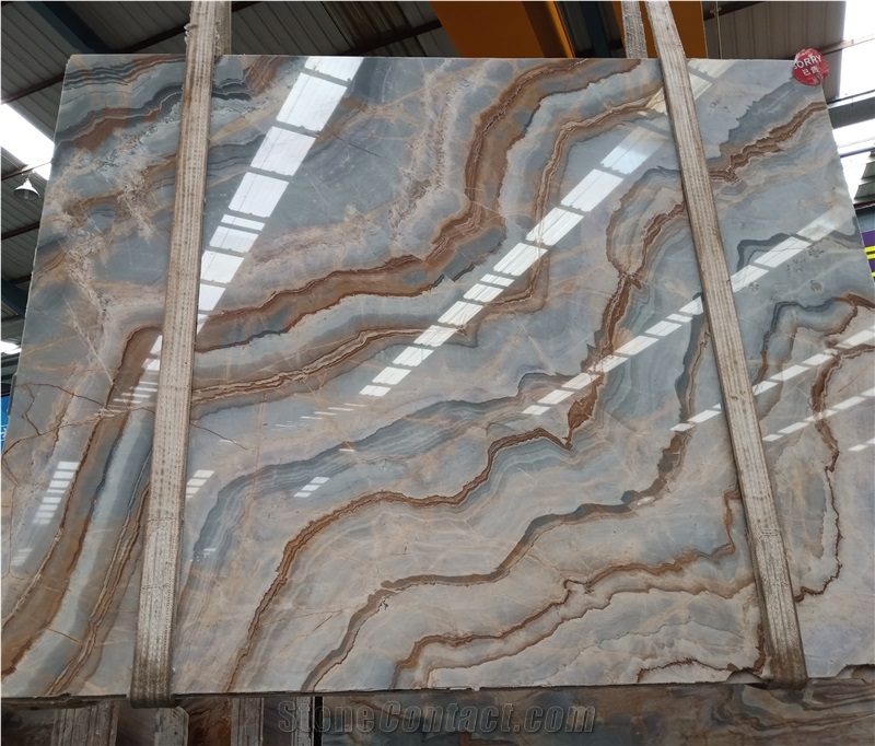 Yellow And Blue Myanmar Palissandro Marble Background Panel