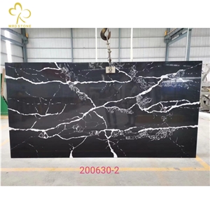 China Black Marble Look Quartz Slabs